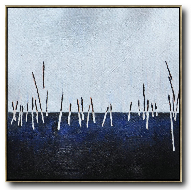 Large Contemporary Art Acrylic Painting,Oversized Abstract Landscape Painting,Artwork For Sale,White,Dark Blue,Black.etc